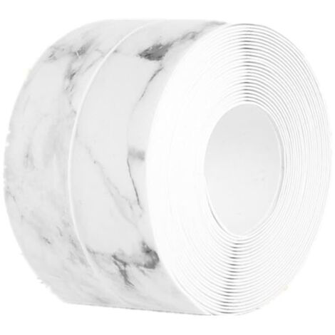 Rodapié flexible autoadhesivo de 5 m, efecto mármol, de PVC blanco, con tira de esquina flexible y cinta de sellado para juntas, 37 mm de grosor, ideal para cocina, baño y aseo.