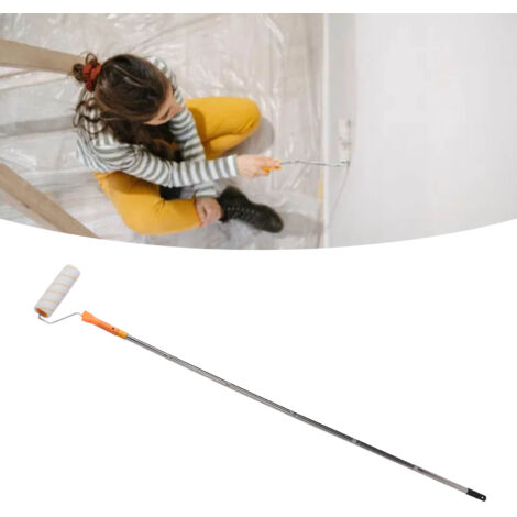 Rodillo de pintura telescópico con 4 cepillos y mango extensible de acero inoxidable de 1,8 m de longitud para uso doméstico.