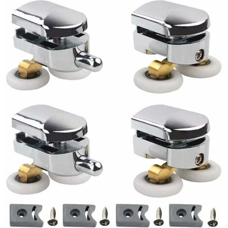 Rodillos dobles - para puerta corredera de ducha con bloque anticolisión y fijaciones de baño 2 ruedas de aleación de zinc diámetro 23 mm con bloque anticolisión y fijaciones lilaris Juego de 4