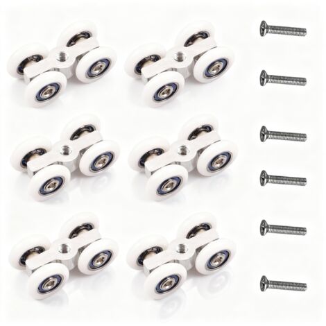 Rodillos para puertas correderas, 6 piezas, rodillos silenciosos, rodillo de 4 ruedas para puertas correderas, rodillo de Ø 20 mm para puertas correderas, sistema de rodillos para puertas de ducha