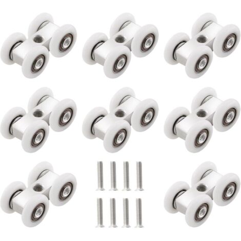 Rodillos para puertas correderas, 8 piezas, Blanco, Aluminio, Plástico