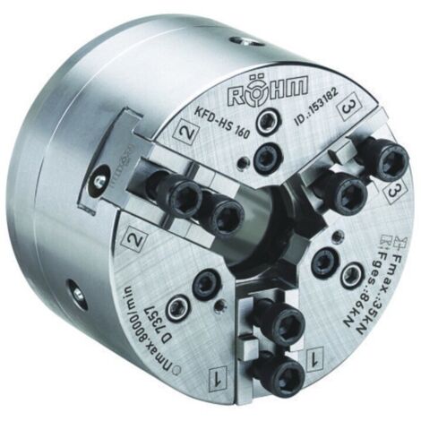 Röhm Kraftspannfutter KFD-HS 160, 3-Backen, Kreuzversatz, Zylindrische Zentrieraufnahme - 153182