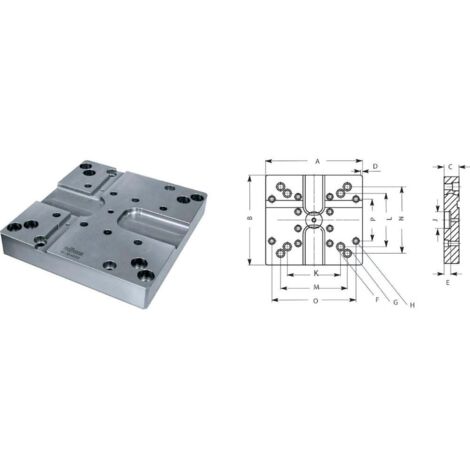 Röhm Plaque de base standard GP, 290x270avec tour DUO avec étau compact NC, pour RKE 125 / RKE-M 125 / RKD-M 125 - 164020