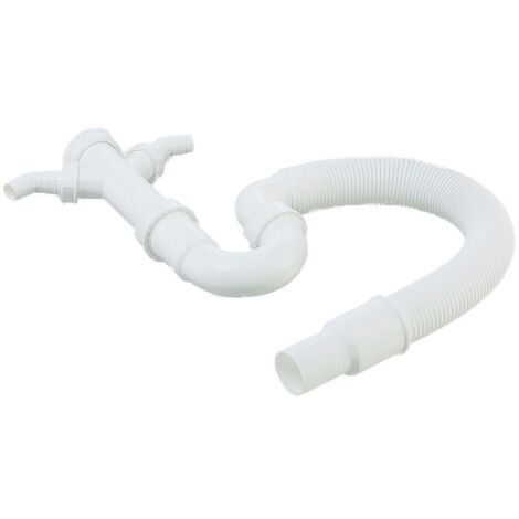Röhrengeruchsverschluss für Küchenspülen, Siphon 1 1/2 Zoll x Ø 40/50 mm mit flexiblem Abgang, 90° Winkel und zwei Geräteanschlüssen (2 GA)