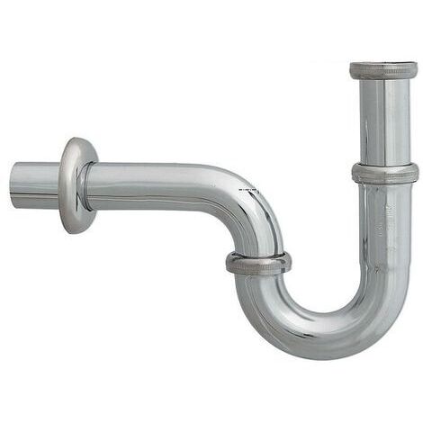 Röhrensiphon DN 32 (1 1/4'') x Ø 32 mm - Messing verchromt - Abgangsbogen Ø 32 mm x 160 mm - mit Rosette