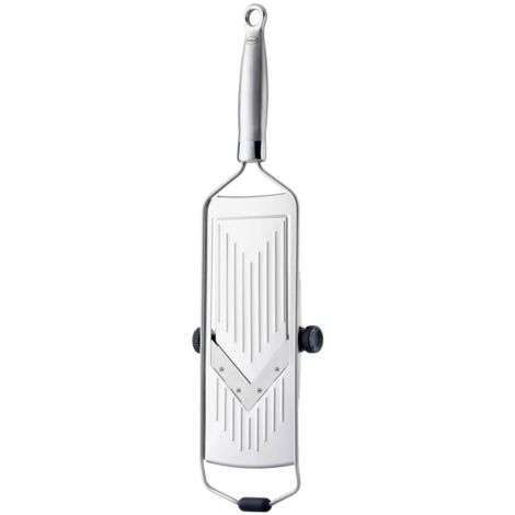 RÖSLE Mandolina con Lama a V, Utensile, per Verdure come Cetrioli o Pomodori, 5 Spessori di Taglio, Acciaio 18/10, con Base in Silicone, Incluso Supporto Salva Dita e Custodia Protettiva