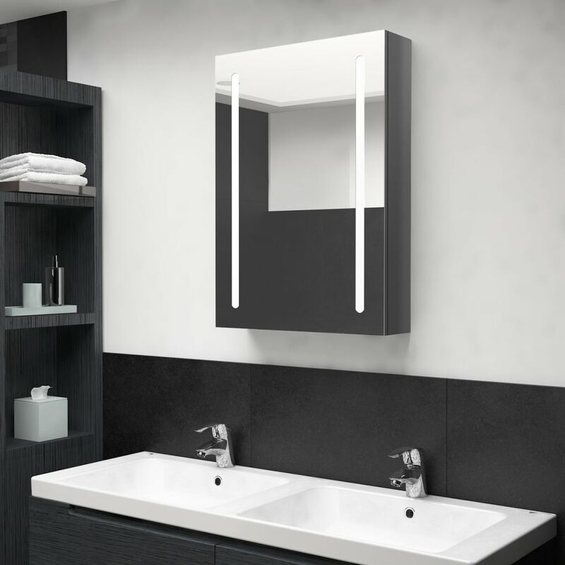 

armario de baño con espejo y led gris brillante 50x13x70 cm - Rogal