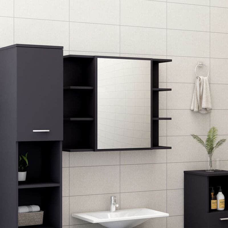 

armario de espejo de baño aglomerado gris 80x20,5x64 cm - Rogal