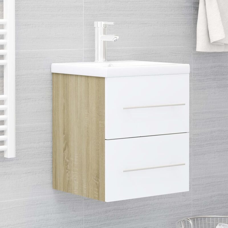 

armario para lavabo aglomerado blanco roble sonoma 41x38,5x48cm - Rogal