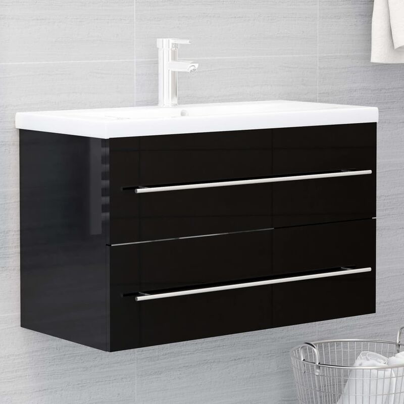 

armario para lavabo aglomerado negro brillante 80x38,5x48 cm - Rogal