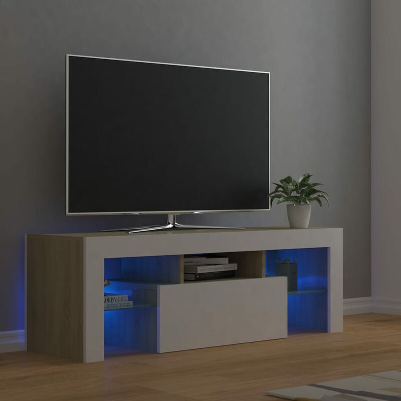 

Rogal - armario tv con luces led blanco y roble sonoma 120x35x40 cm