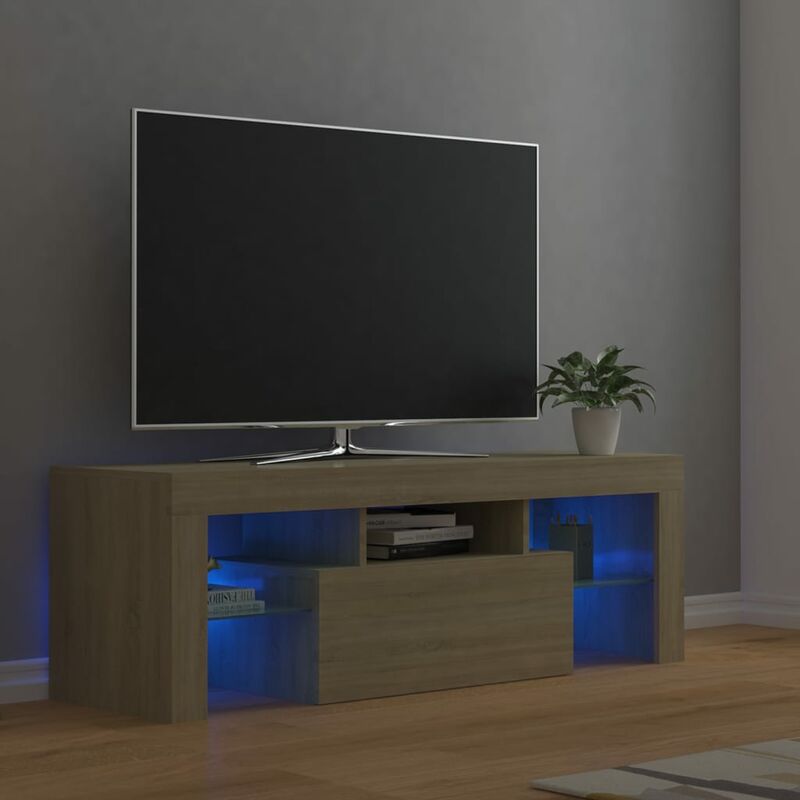 

armario tv con luces led roble sonoma 120x35x40 cm - Rogal