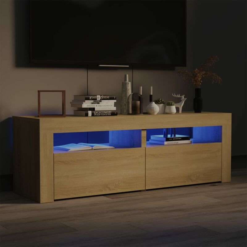 

armario tv con luces led roble sonoma 120x35x40 cm - Rogal