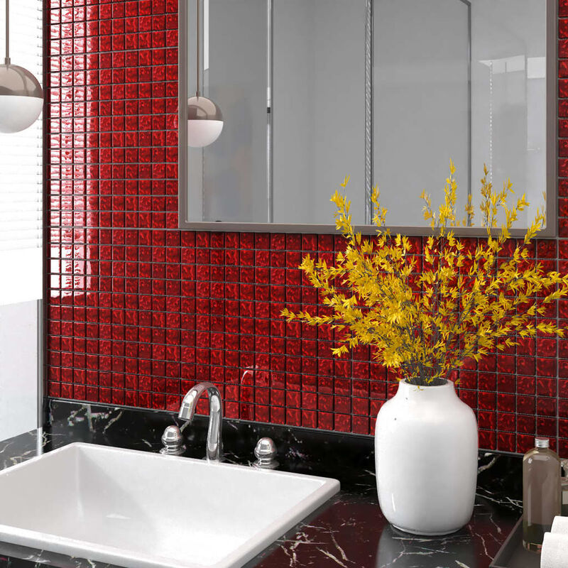 

Rogal azulejos mosaico autoadhesivo 22 uds vidrio rojo 30x30 cm Rogal