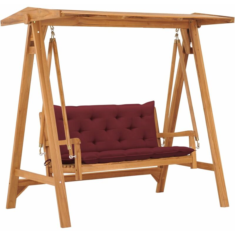 

banco columpio madera maciza de teca con cojín rojo vino 170 cm - Rogal