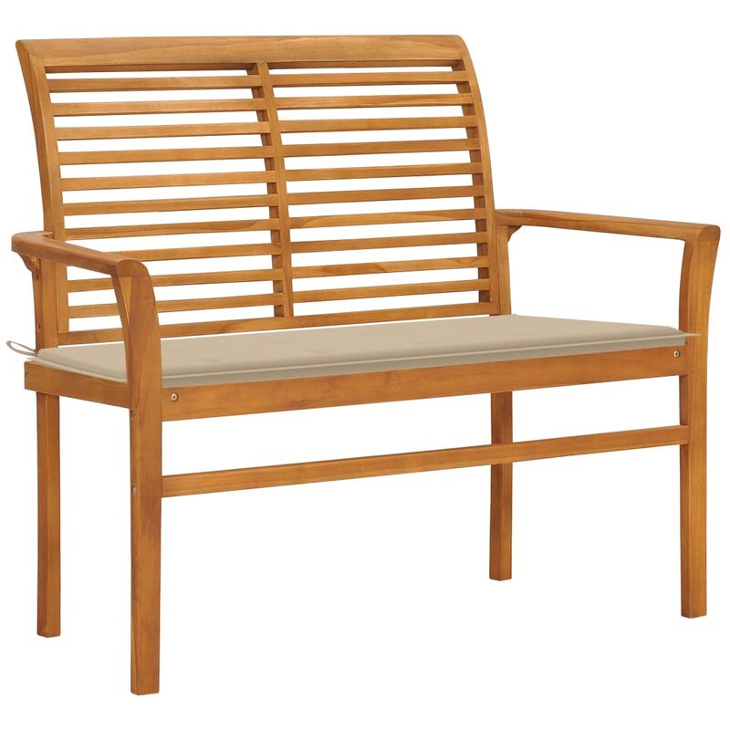 

banco de jardín madera maciza de teca con cojín beige 112 cm - Rogal