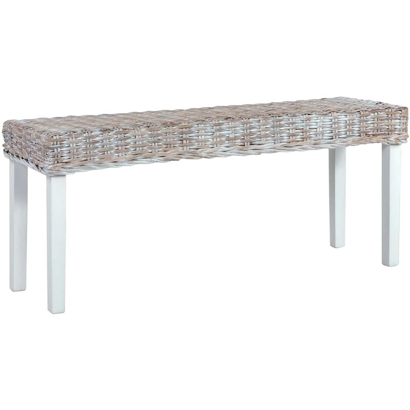 

banco de ratán kubu y madera maciza de mango blanco 110 cm - Rogal