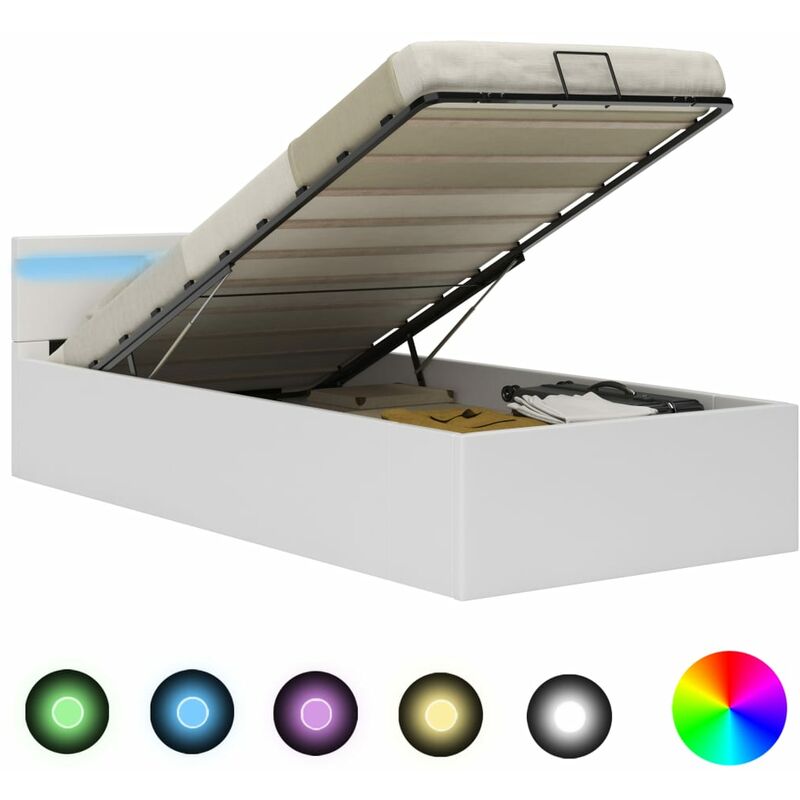 

Rogal cama canapé hidráulica con led cuero sintético blanco 90x200 cm Rogal