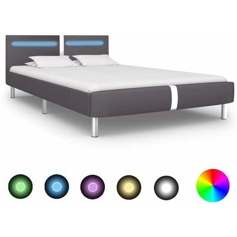 

cama con led de cuero sintético gris 140x200 cm - Rogal