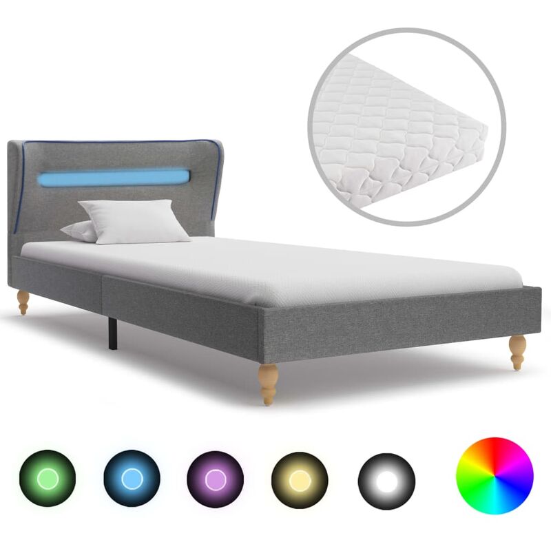 

cama con led y colchón tela gris claro 90x200 cm - Rogal