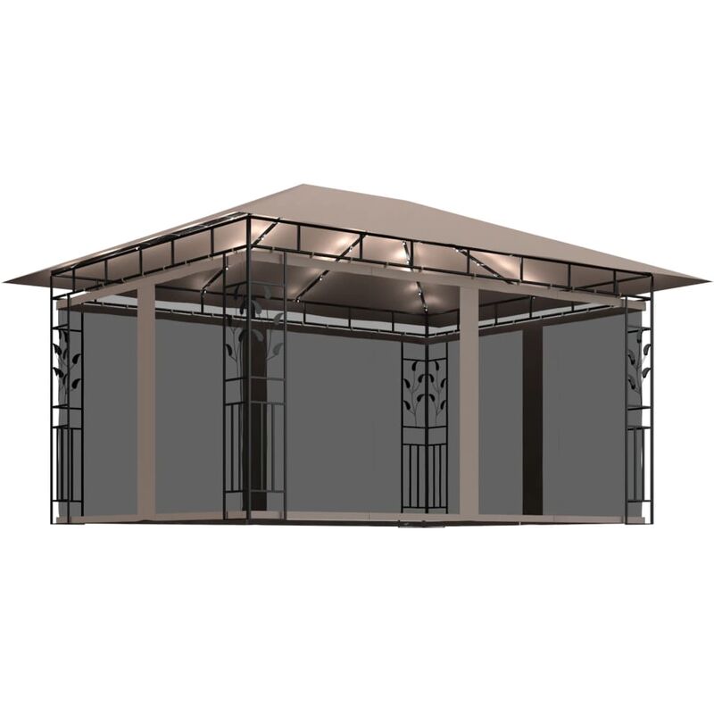 

cenador con mosquitera y tira luz led taupé 4x3x2,73m 180 g/m² - Rogal