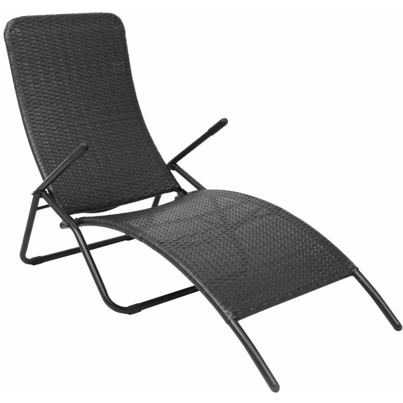chaise longue pliante rotin synthétique noir - Rogal