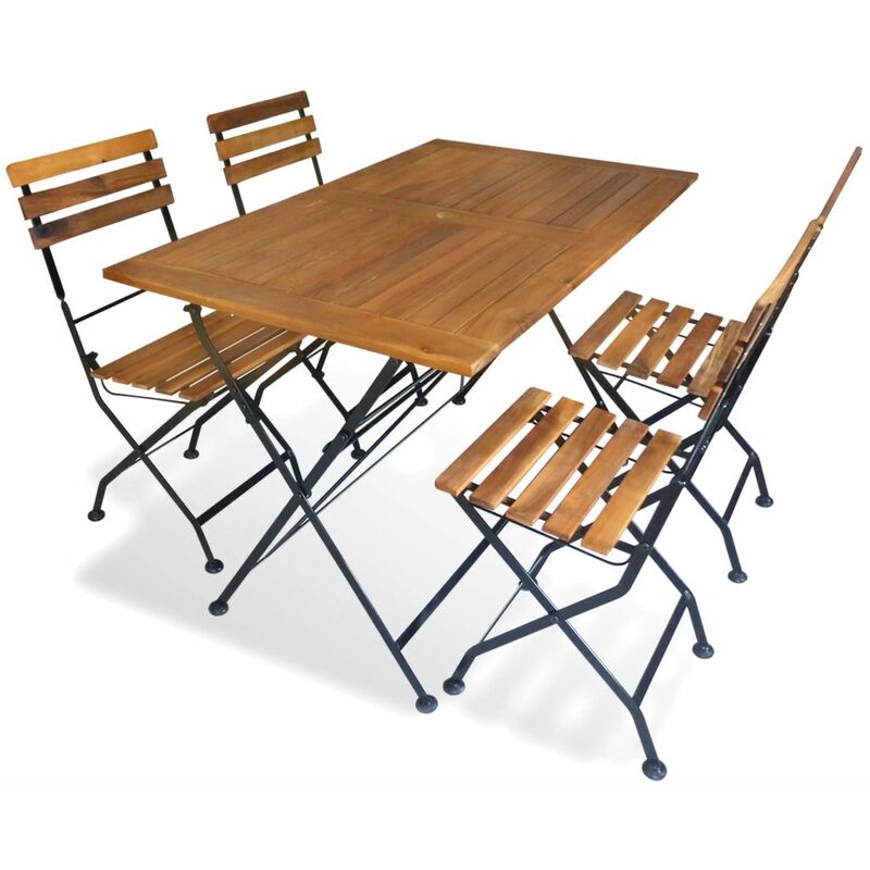 

comedor de jardín plegable 5 piezas de madera maciza de acacia - Rogal