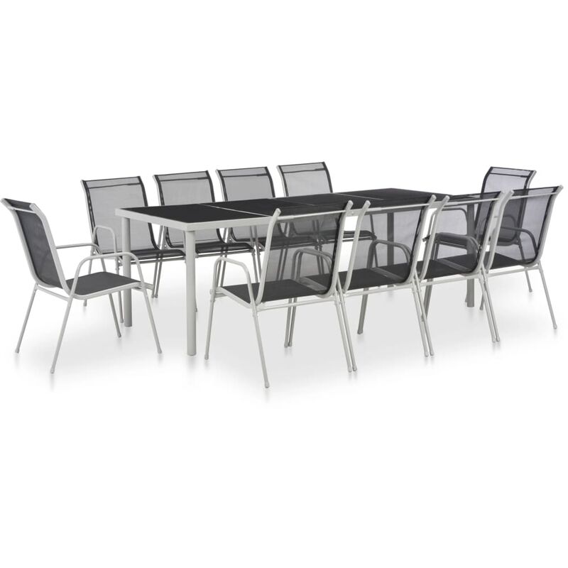 

Rogal - conjunto de comedor exterior 11 piezas acero y textileno negro