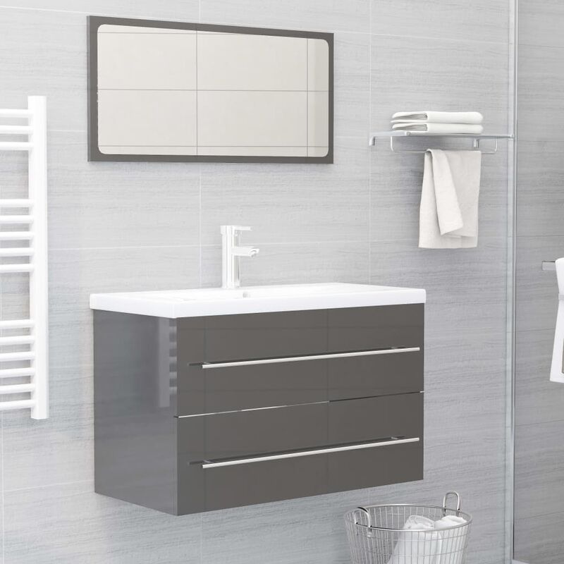 

conjunto de muebles de baño 2 piezas aglomerado gris brillante - Rogal