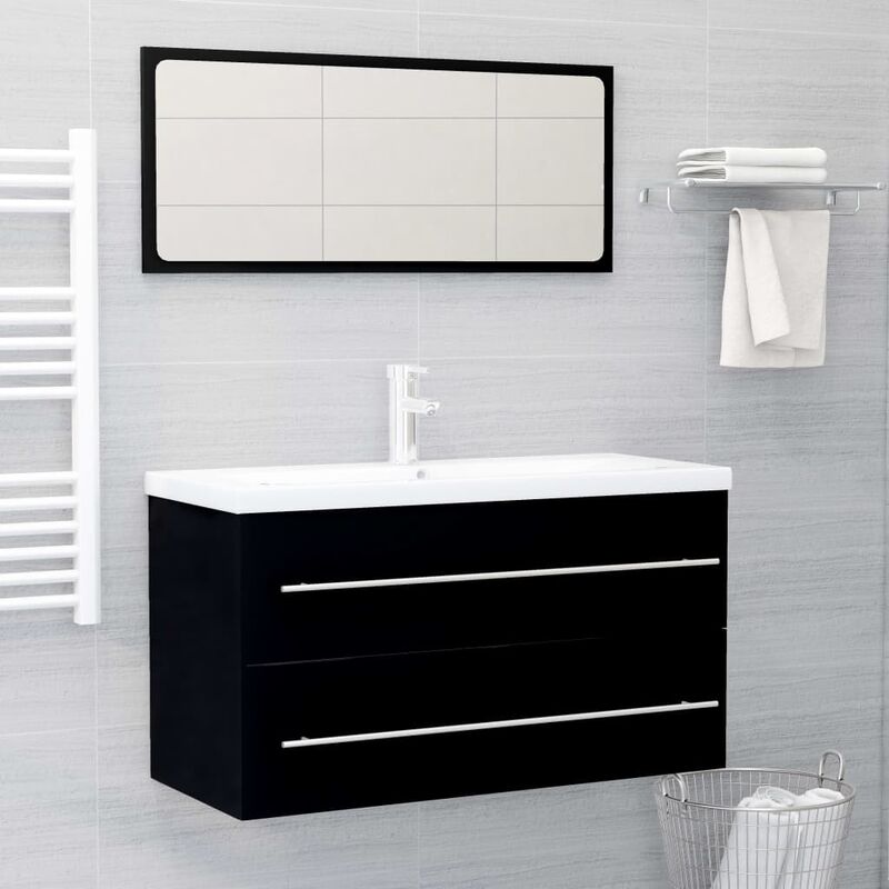 

conjunto de muebles de baño 2 piezas aglomerado negro - Rogal