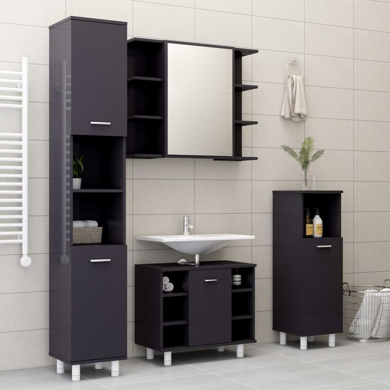 

conjunto de muebles de baño 4 piezas aglomerado gris brillante - Rogal