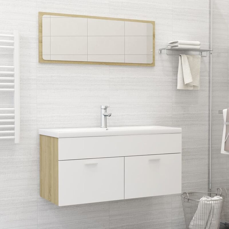 

conjunto de muebles de baño aglomerado blanco y roble sonoma - Rogal