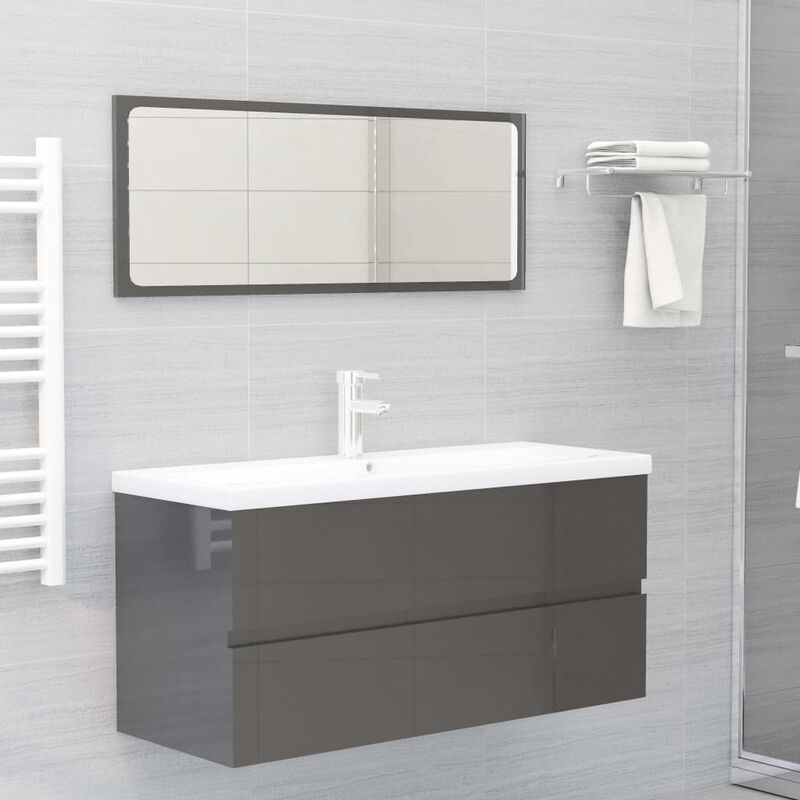 

conjunto de muebles de baño aglomerado gris brillante - Rogal