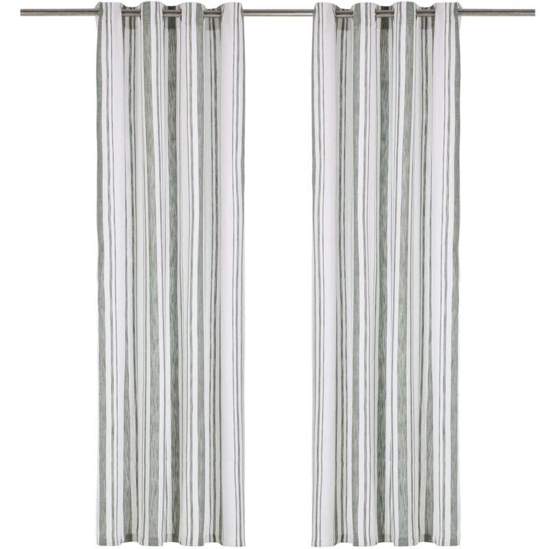 

cortinas anillas de metal 2 pzas algodón verde rayas 140x175 cm - Rogal