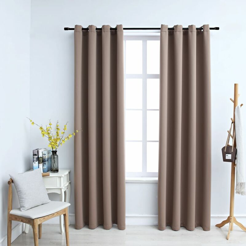 

cortinas opacas con anillas de metal 2 pzs gris topo 140x225 cm - Rogal