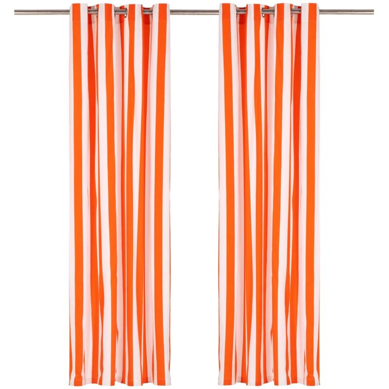 

cortinas y aros de metal 2 pzas tela naranja a rayas 140x225 cm - Rogal