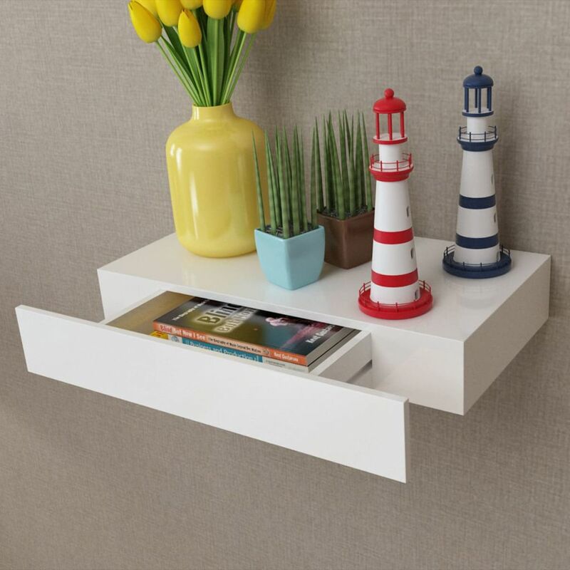 

estante de pared flotante con un cajón mdf blanco - Rogal