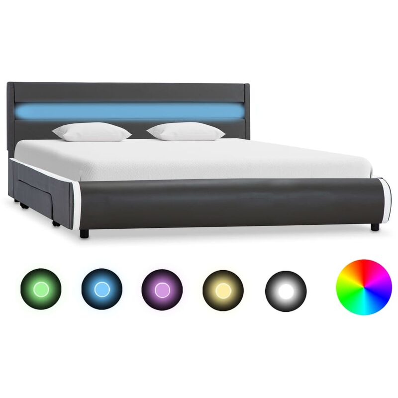 

estructura cama y led cuero sintético gris antracita 140x200 cm - Rogal