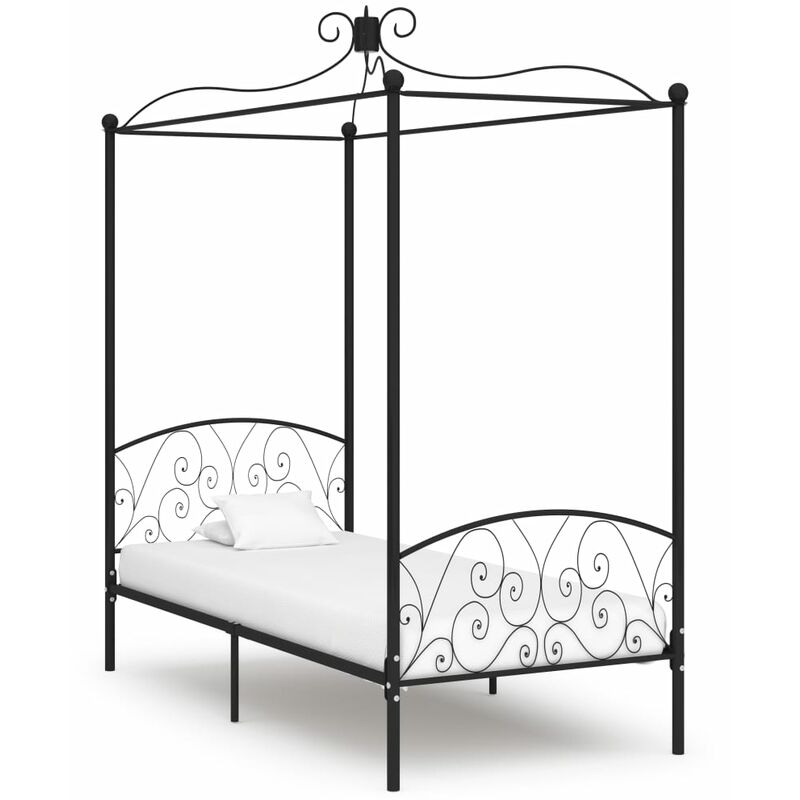 

estructura de cama con dosel metal negro 100x200 cm - Rogal