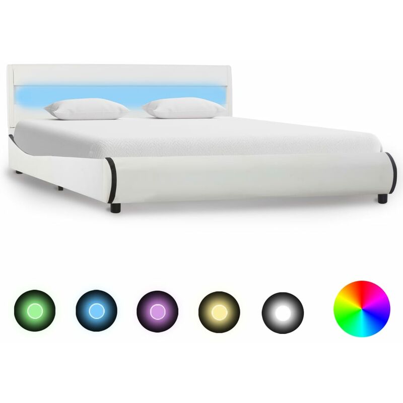 

estructura de cama con led cuero sintético blanco 160x200 cm - Rogal