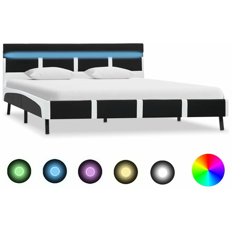 

estructura de cama con led cuero sintético negro 140x200 cm - Rogal