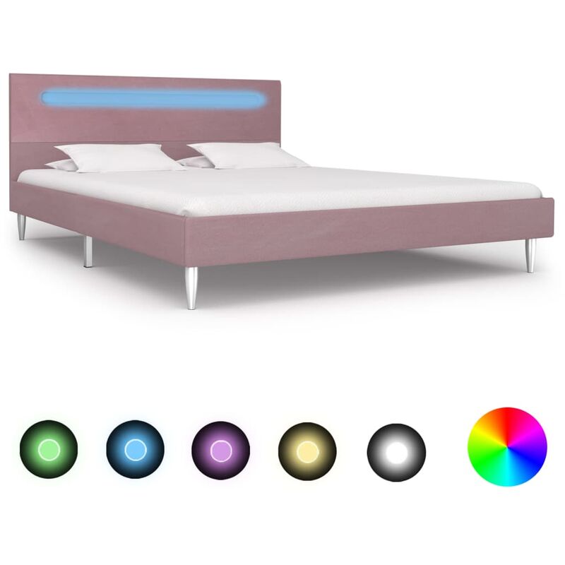 

estructura de cama con led tela rosa 140x200 cm - Rogal