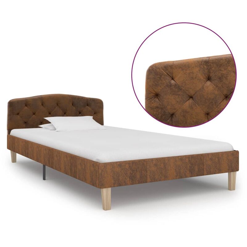 

estructura de cama de piel de ante artificial marrón 100x200 cm - Rogal