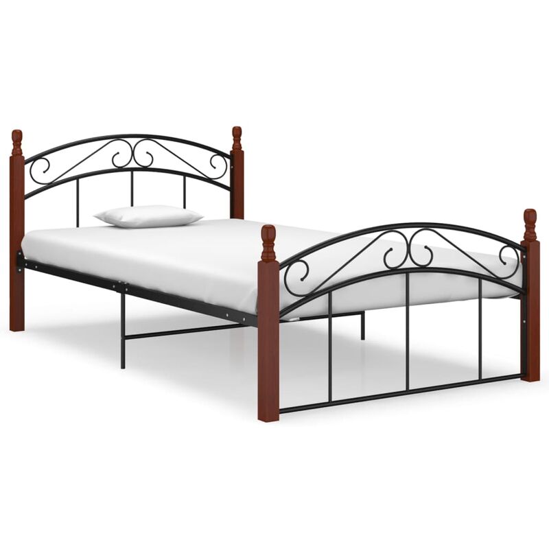 

estructura de cama madera maciza de roble metal negro 120x200 cm - Rogal