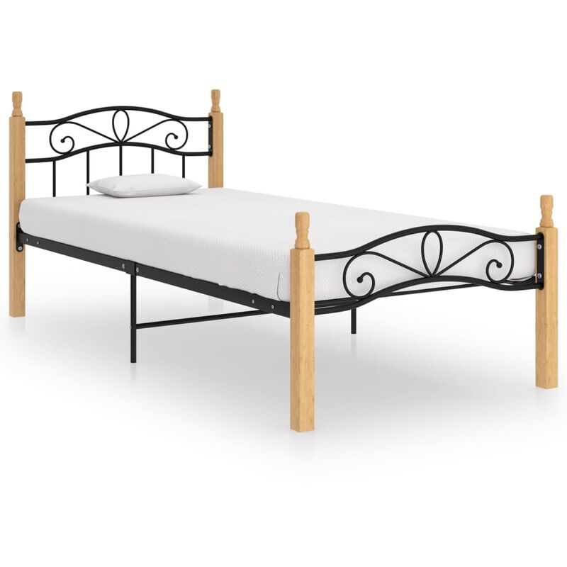 

estructura de cama madera maciza de roble metal negro 90x200 cm - Rogal