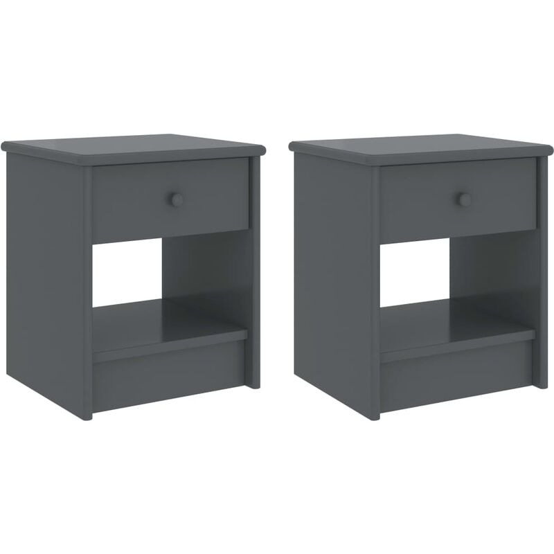 

vidaXL Mesita de noche madera maciza de 35x30x40 cm pino gris oscuro 2 uds - Gris