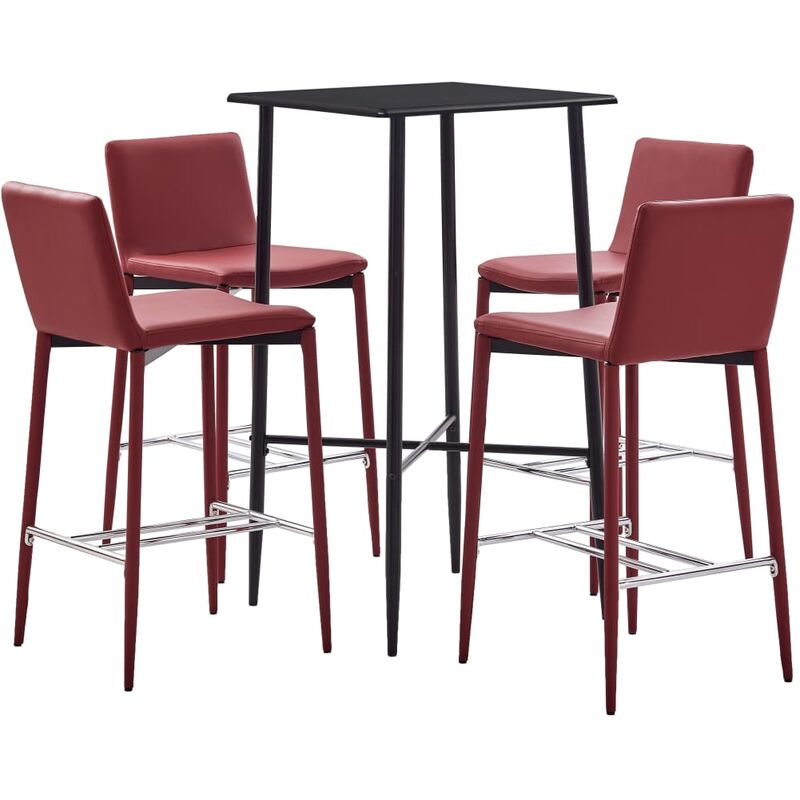 

juego de mesa alta y taburetes 5 pzs cuero sintético rojo tinto - Rogal