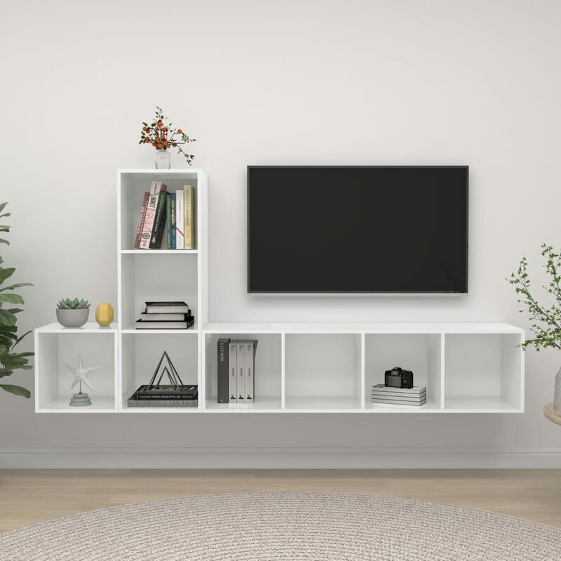 

juego de mueble para tv de 3 piezas aglomerado blanco brillante - Rogal