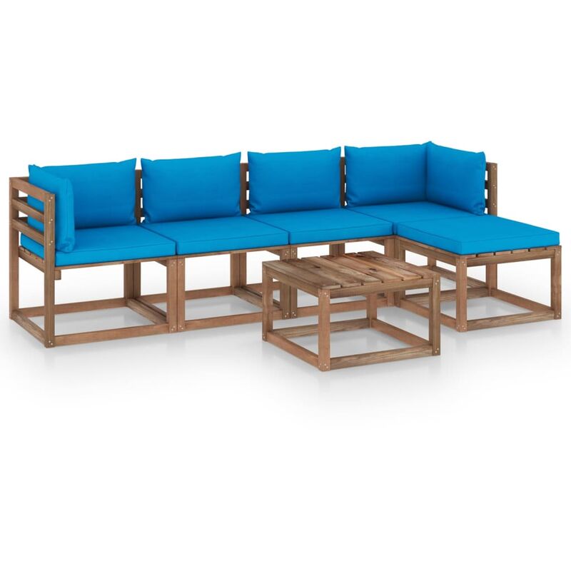 

juego de muebles de jardín 6 piezas con cojines azul claro - Rogal