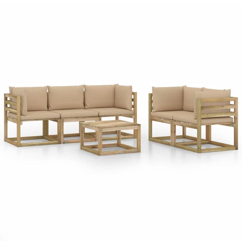 

juego de muebles de jardín 6 piezas con cojines beige - Rogal